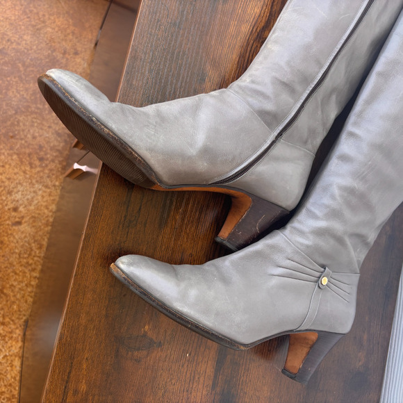 Salvatore Ferragamo Women’s Tall Leather Boots 10 AAA Gray – Made in Italy - Picture 7 of 13